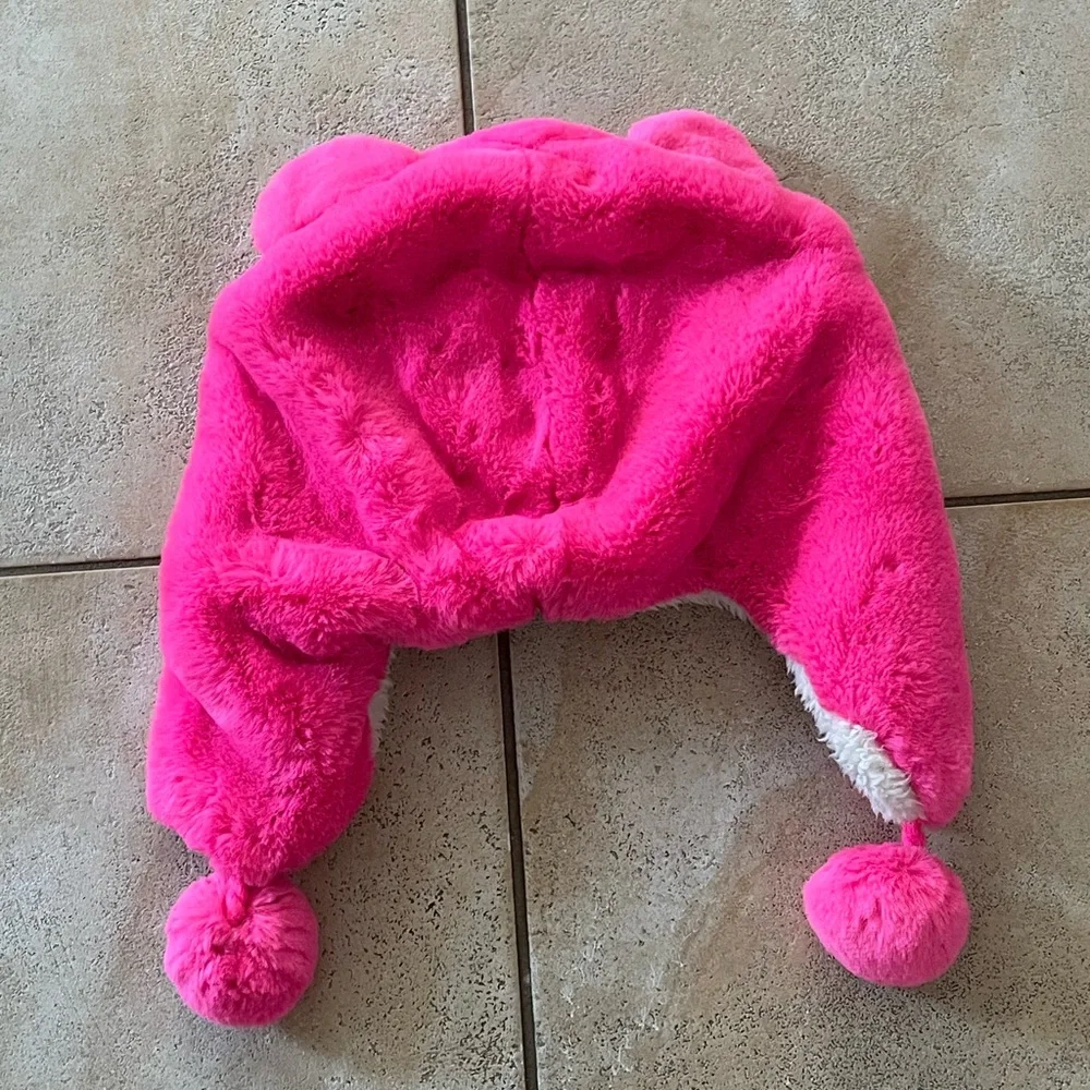 The Children's Place Girls Hot Pink Glitter Cat Plush & Warm Hat Size 8+